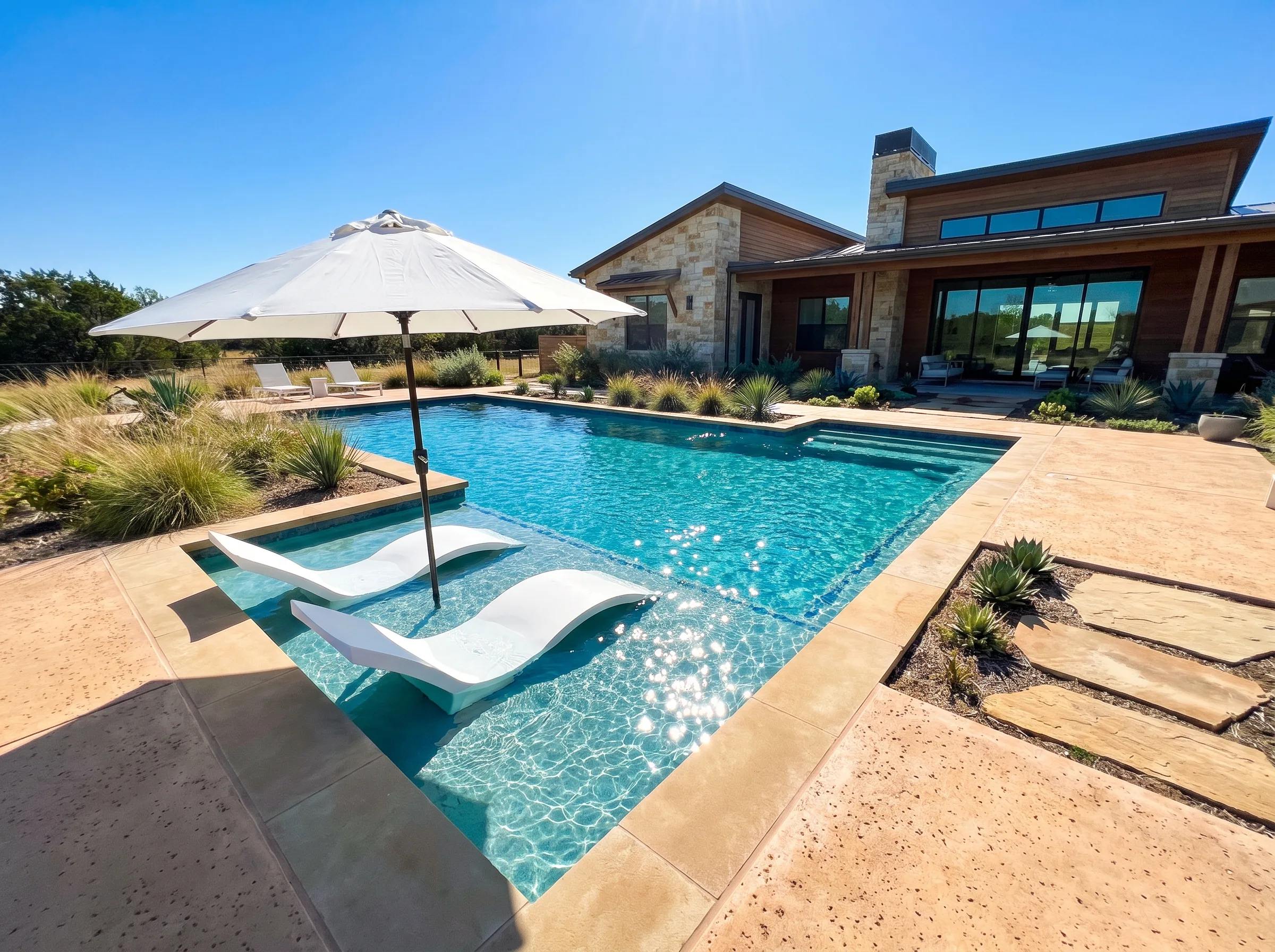 Modern rectangular fiberglass pool